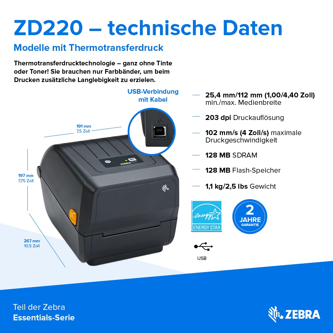 Zebra ZD220t Etikettendrucker